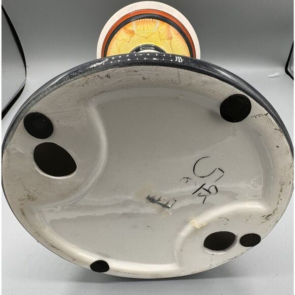 Decorative Floral Painted Candle Holder Vase White With Yellow Decor Preowned - Picture 3 of 3